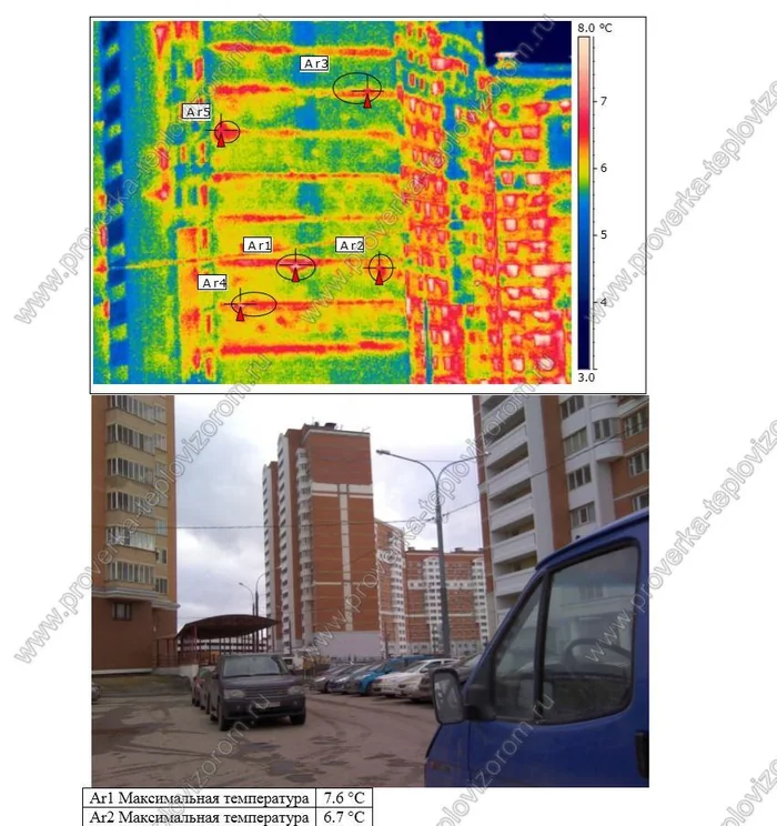 Пример отчёта по тепловизионному обследованию, лист 51: термограмма, фотография объекта и результаты измерений